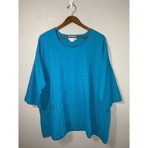 The Vermont Country Store Womens Teal 3/4 Sleeve Tunic Relaxed Fit Lagenlook 2X